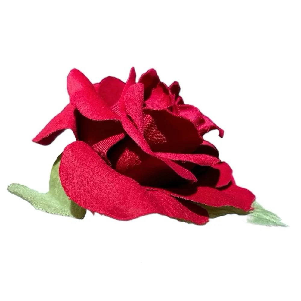VINTAGE RED FABRIC ROSE FLOWER BROOCH